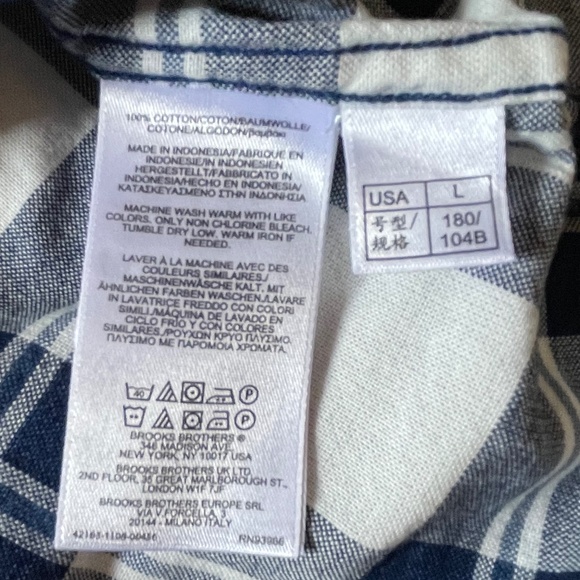 Brooks Brother's Men's Red Fleece Banded Collar Indigo Plaid Shirt - Picture 10 of 11